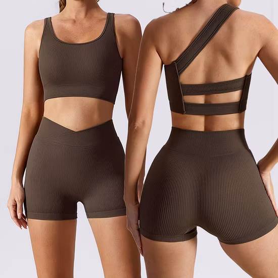 Wholesale OEM/ODM Women 2 Pieces Leggings + Bra Apparel Clothing Rib Yoga Set Gym Workout Fitness Active Sports Sets