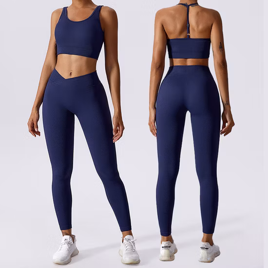 Wholesale OEM/ODM Women 2 Pieces Leggings + Bra Apparel Clothing Rib Yoga Set Gym Workout Fitness Active Sports Sets