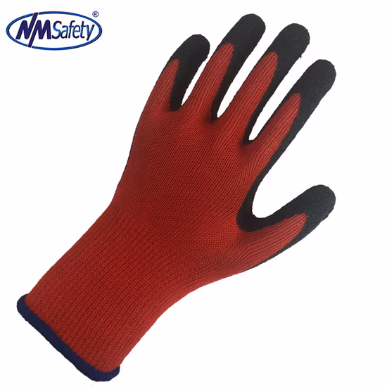 Nmsafety Перу, горячая распродажа, красные перчатки с полиэфирным покрытием, морщинистые латексные перчатки для строительных работ